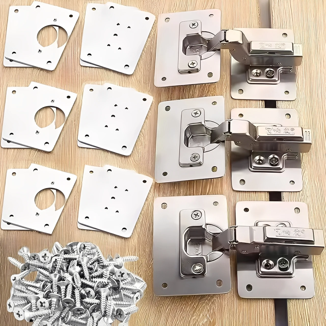 Schrankscharnier-Reparaturplatten-Set, Edelstahl, Küchenschrank, Türscharnier, Montage, Befestigungsplatte mit Loch, Hardware-Zubehör Image