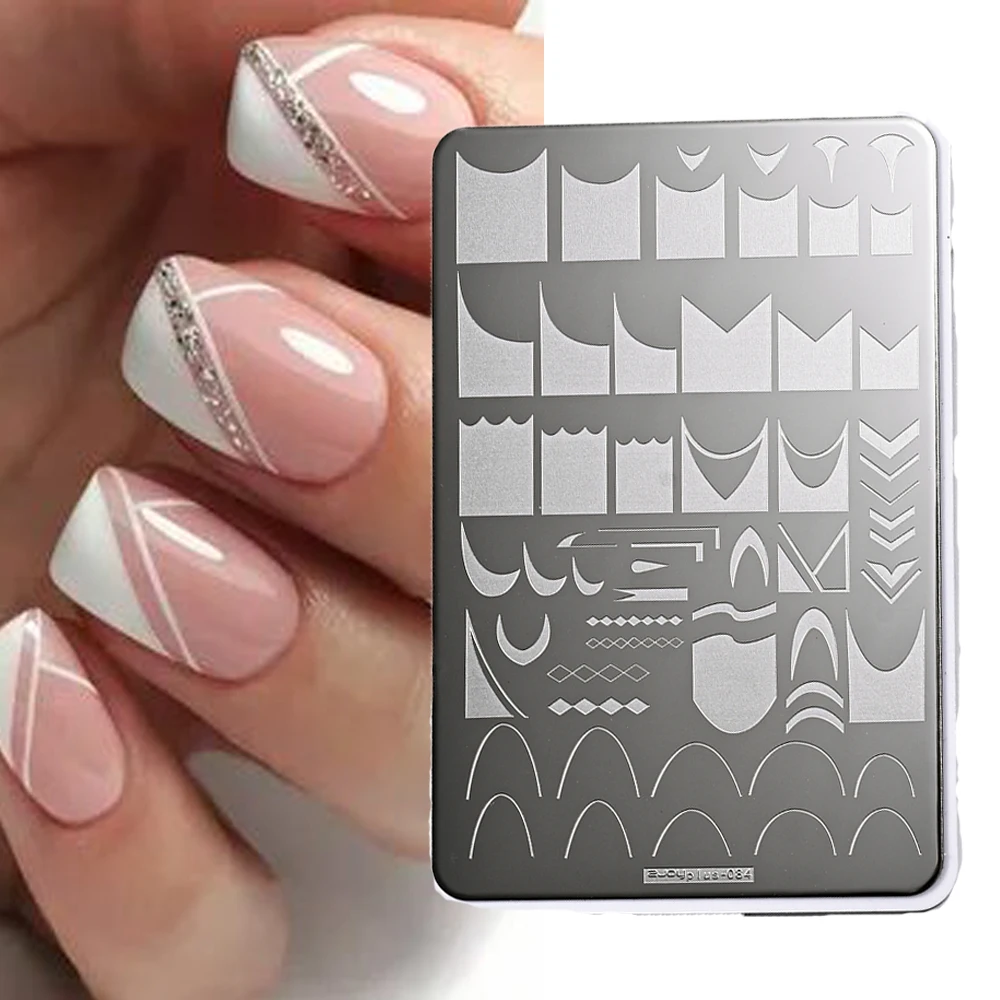 Französisch Nail art Stamping Platte 14,5X9,5 cm Geometrie Welle Linie Zeichnung Vorlagen Blume Spitze Stempel Nagel Charme form Schablone Werkzeuge @ Image