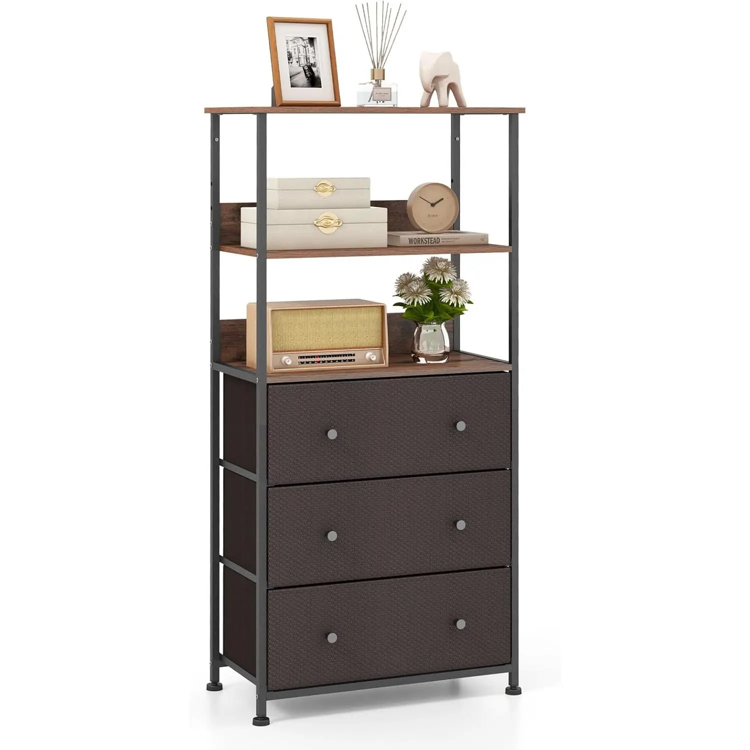 Kommode mit drei Schubladen und offenen Regalen, Steh schrank mit abnehmbarer Stoffs chale für Wohnzimmer, Schlafzimmer Image