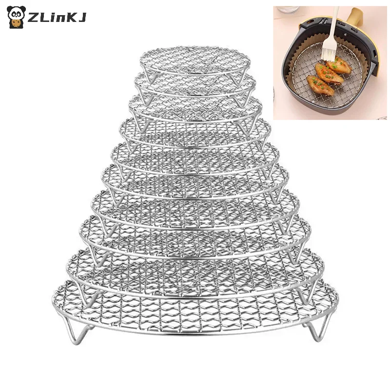 ▶ Rundes Luftfritteuse-Gestell mit Beinen, stapelbares Gitter, Grillrost, Edelstahl, korrosionsbeständig, für Zuhause, Küche, Ofen, Dampfgarer Image