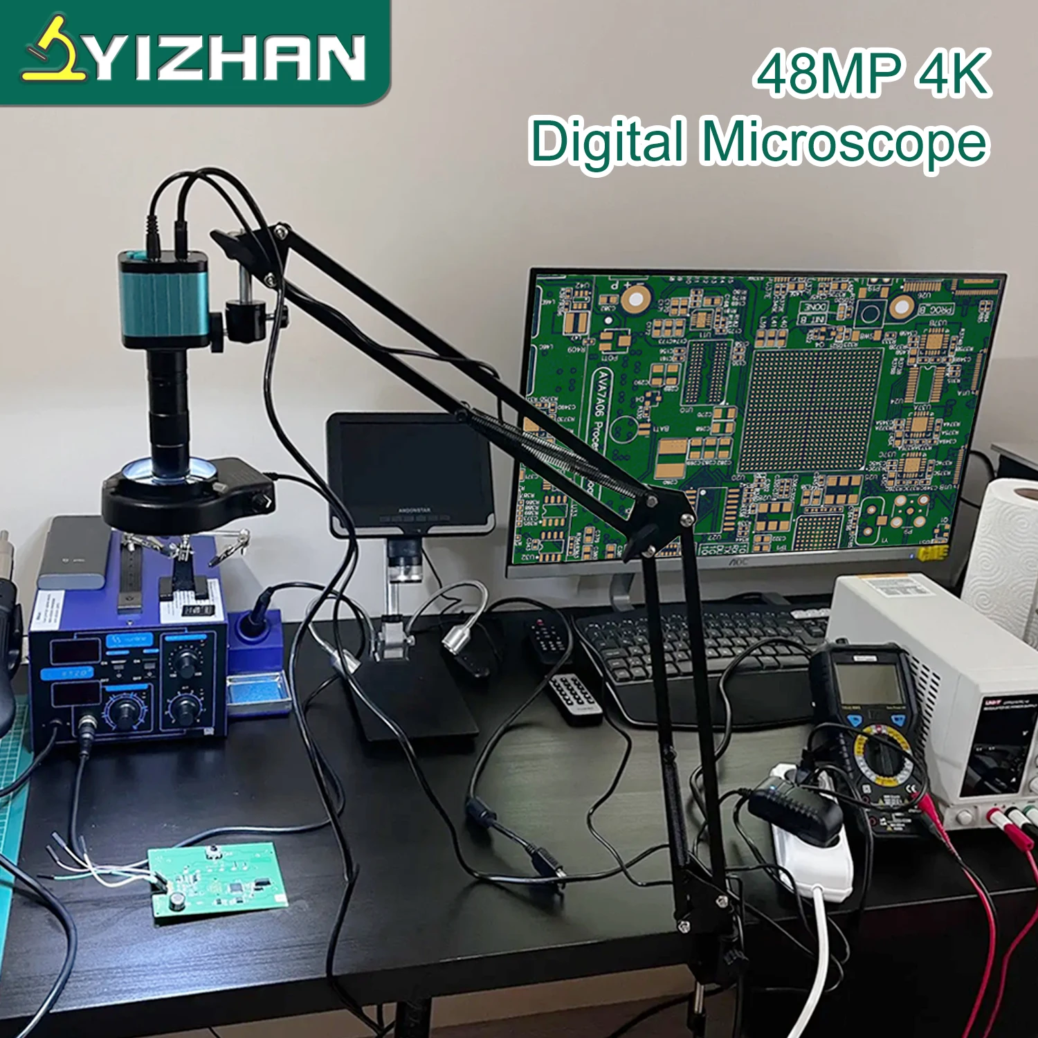 YIZHAN 48MP 4K Elektronik Lötmikroskop FULL HD 1080P HDMI Kamera USB Software 1-150x Objektivständer Versand aus Europa Image