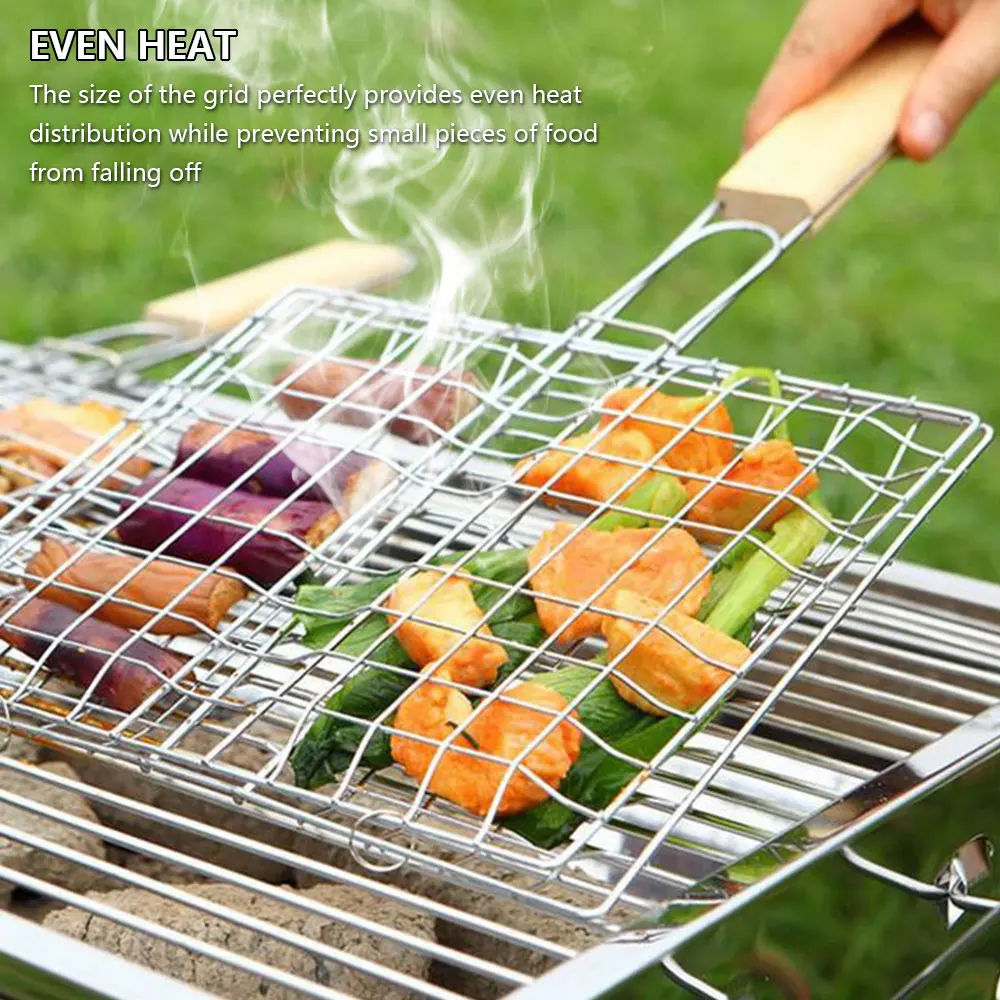 Grillnetz Edelstahl Grillkorb Fisch Garnelen Gemüse Steak Fleisch Garnelen Klappbares Grillnetz BBQ Rack Tool Image