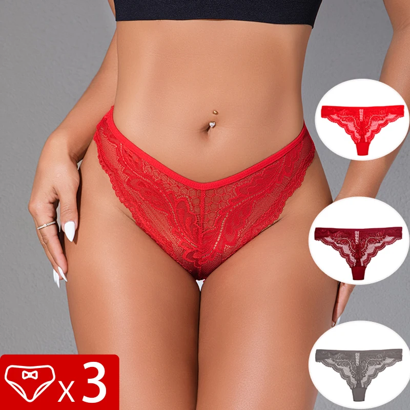 3 teile/paket Niedrige Taille Rot Sexy frauen Höschen Unterwäsche Atmungsaktiv Bequeme Slip Sexy Dessous Elegante Weibliche Unterhose