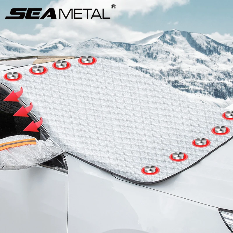 SEAMETAL Auto-Windschutzscheibe, Schneeschild für Winter, Autoabdeckung, Frontscheibe, Anti-Eisfrost, Outdoor-Schutz, Schneedecke mit Magnet Image