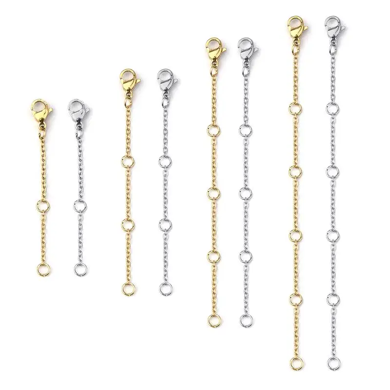 5 Stück Edelstahl-Verlängerung, verlängerte Schwanzkette, Karabinerverschlüsse, Verbinder, 3–10 cm, DIY-Schmuckherstellung, Armband, Halsketten Image