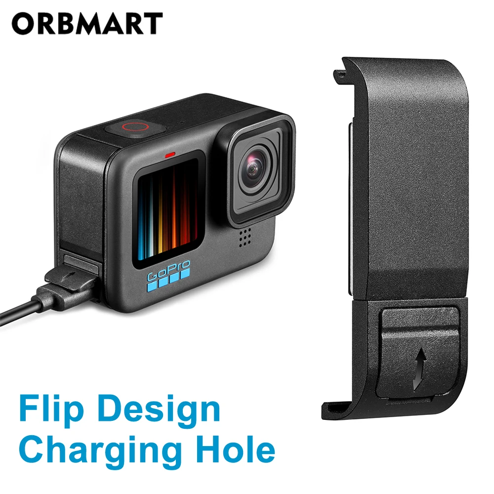 Flip-Batterie-Seitenabdeckung für GoPro Hero 12 11 10 9, schwarz, abnehmbarer Batteriefachdeckel, Ladekoffer, Anschluss für GoPro 9-Zubehör Image
