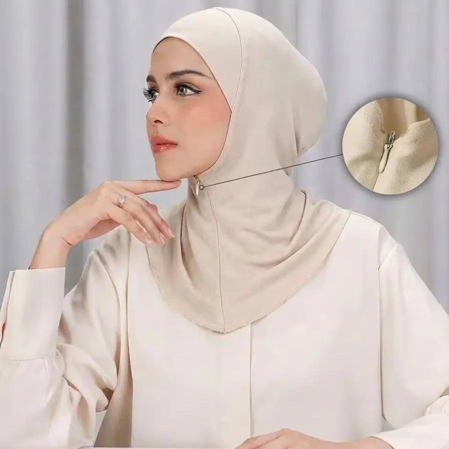 Muslimische Instant-Kopfbedeckung Hijab aus Modal mit Reißverschluss, weicher, einfarbiger Unterkappe, Schal zum Abdecken von Hals und Kopf, Islamischer Turban Image