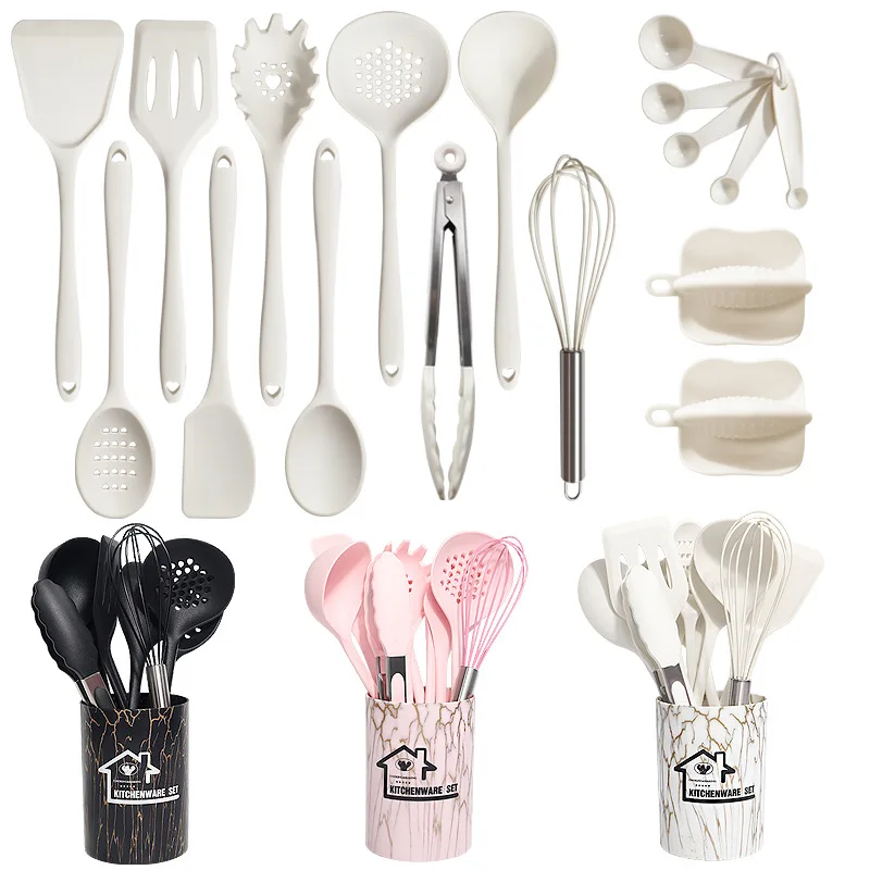 18Pcs Geschirr Utensilien Set Hitzebeständige Nicht-stick Silikon Kochgeschirr Spachtel Ei Schaufel Beater Küche Kochen Werkzeug Image