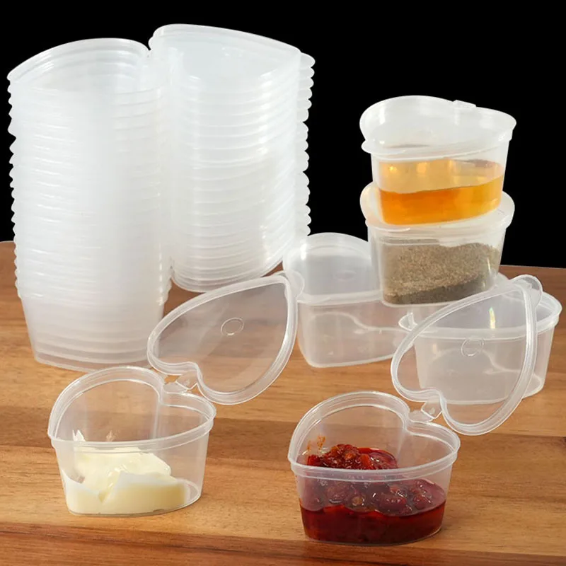 45 ml herzförmiger Einweg-Saucenbehälter aus Kunststoff zum Mitnehmen, Saucenbecher mit Deckel, Mini-Küchen-Organizer, Gewürzbehälter Image