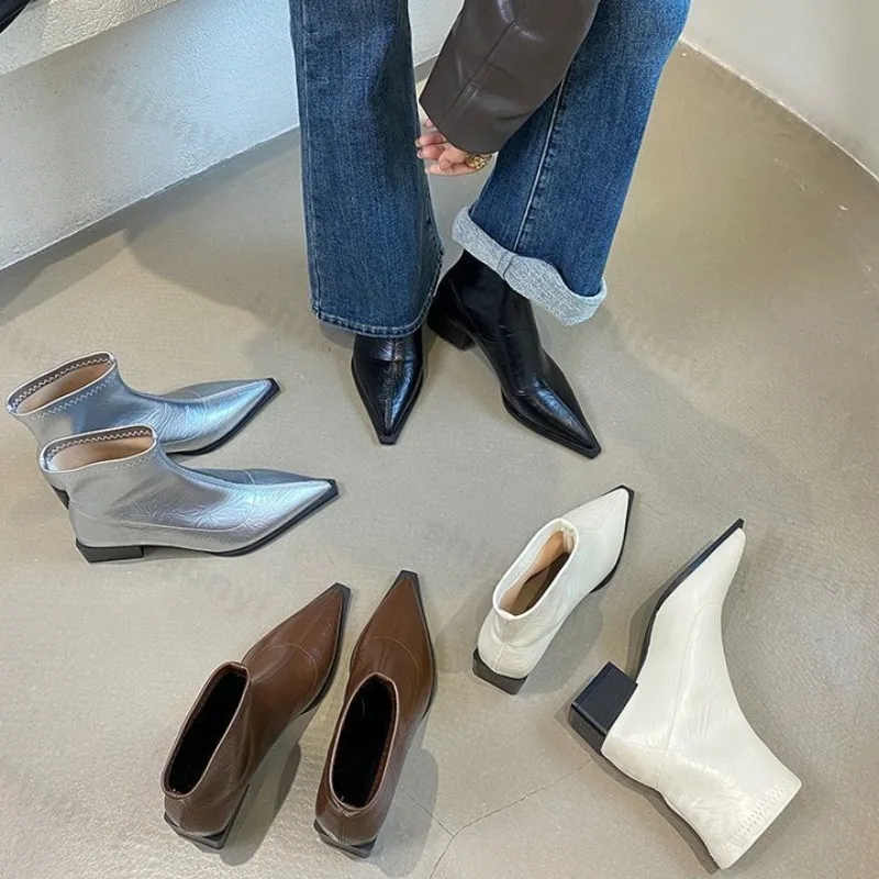 Herbst Frauen Stiefeletten Schuhe Mode Spitz Damen Kurze Stiefel Platz Niedrigen Ferse Casual 2025, Herbst frauen Schuhe botas