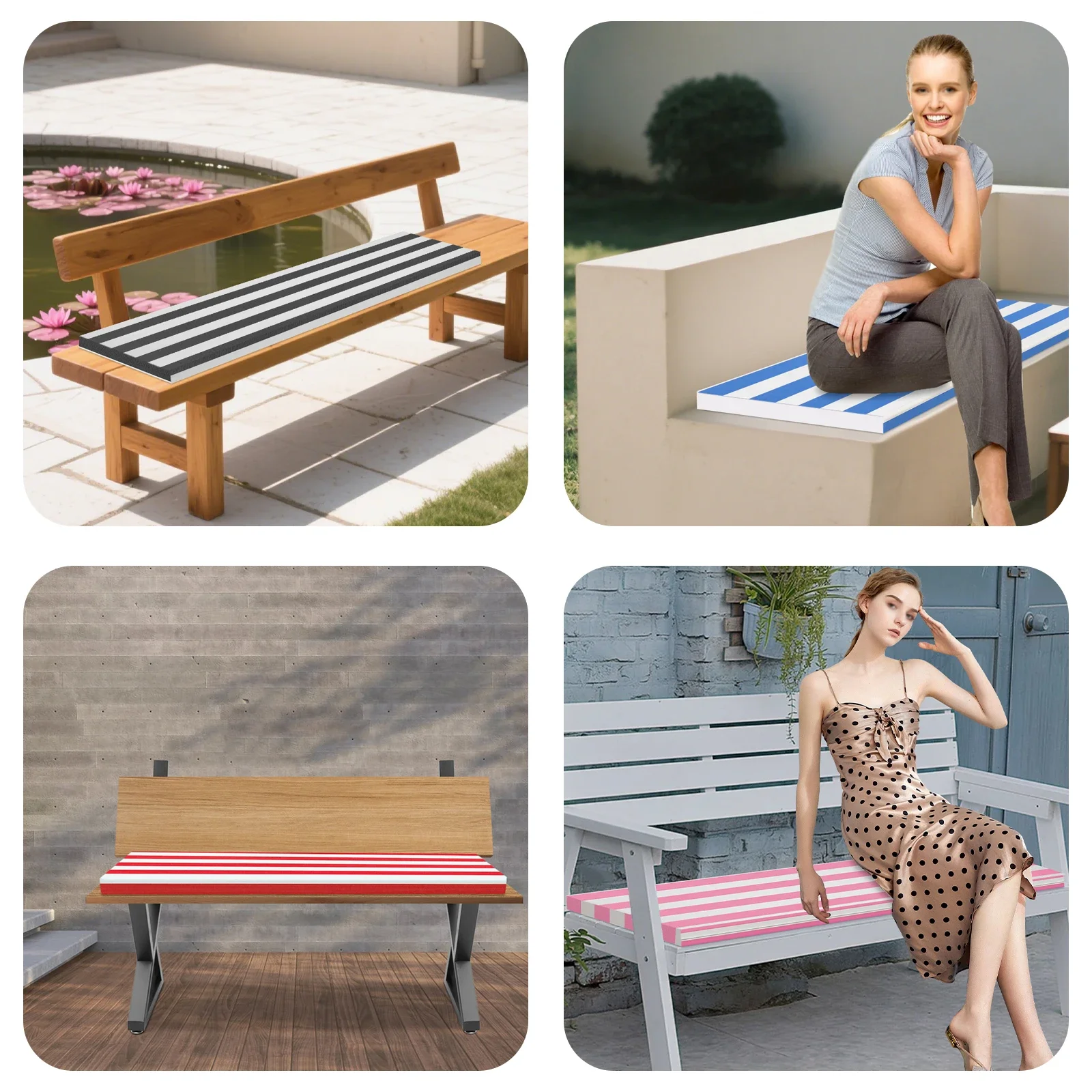 Wasserdichtes Sitzkissen Schwarz/Rot/Rosa/Blau, bequemes Schwammbankkissen für den Außenbereich, 100 x 40 x 5 cm für Terrassen-Loungesessel Image