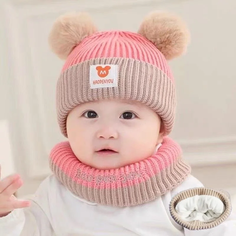 1set Baby Hut Schal Set Bär warm gestrickte Kinder Winter mütze Mütze Motorhaube Kleinkind Kinder Hut Jungen Mädchen häkeln Mütze Image