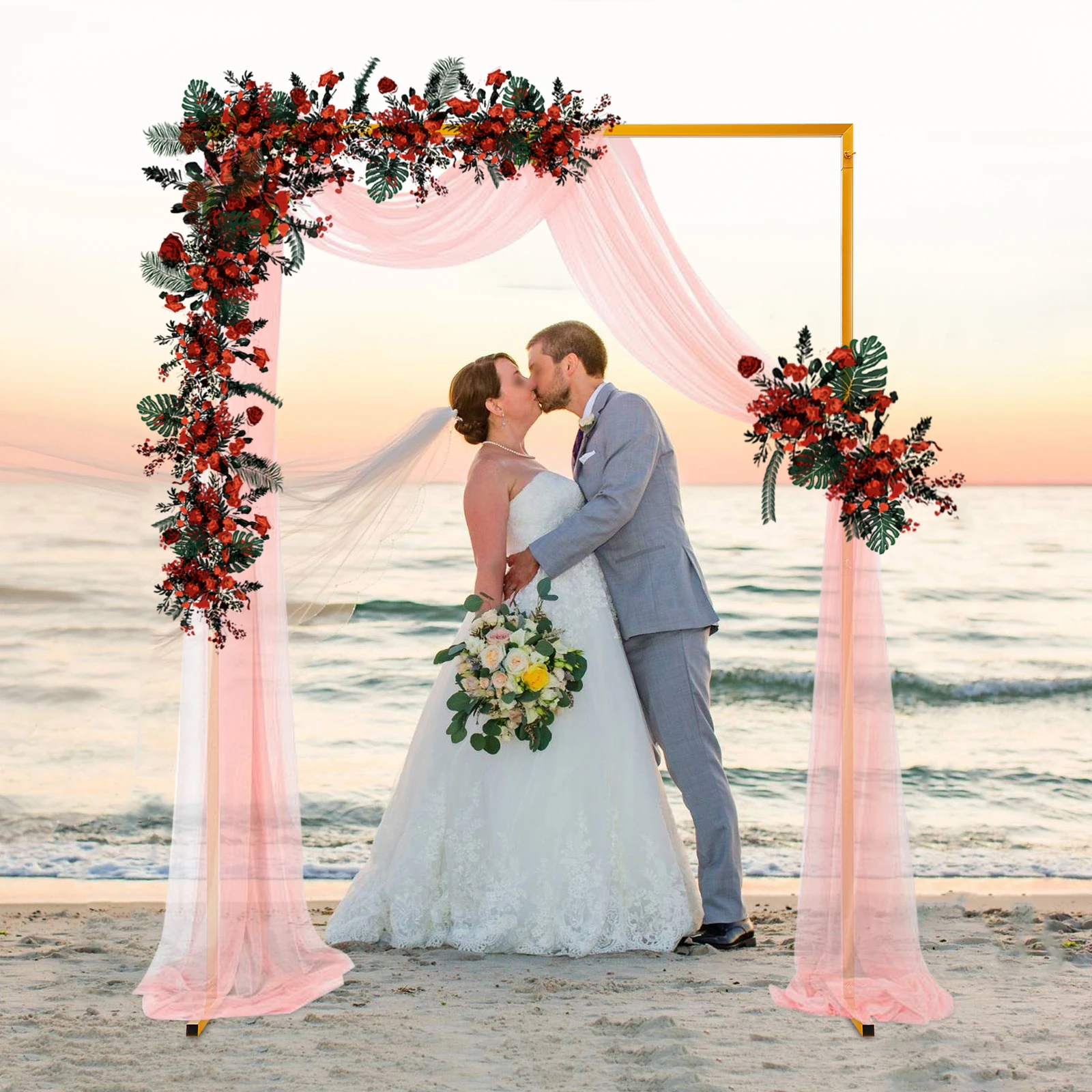 Hochzeitsbogenständer, quadratischer Gartenhintergrundrahmen aus Metall mit 5 kg Belastung, gelb pulverbeschichtet für Blumen und Dekoration Image