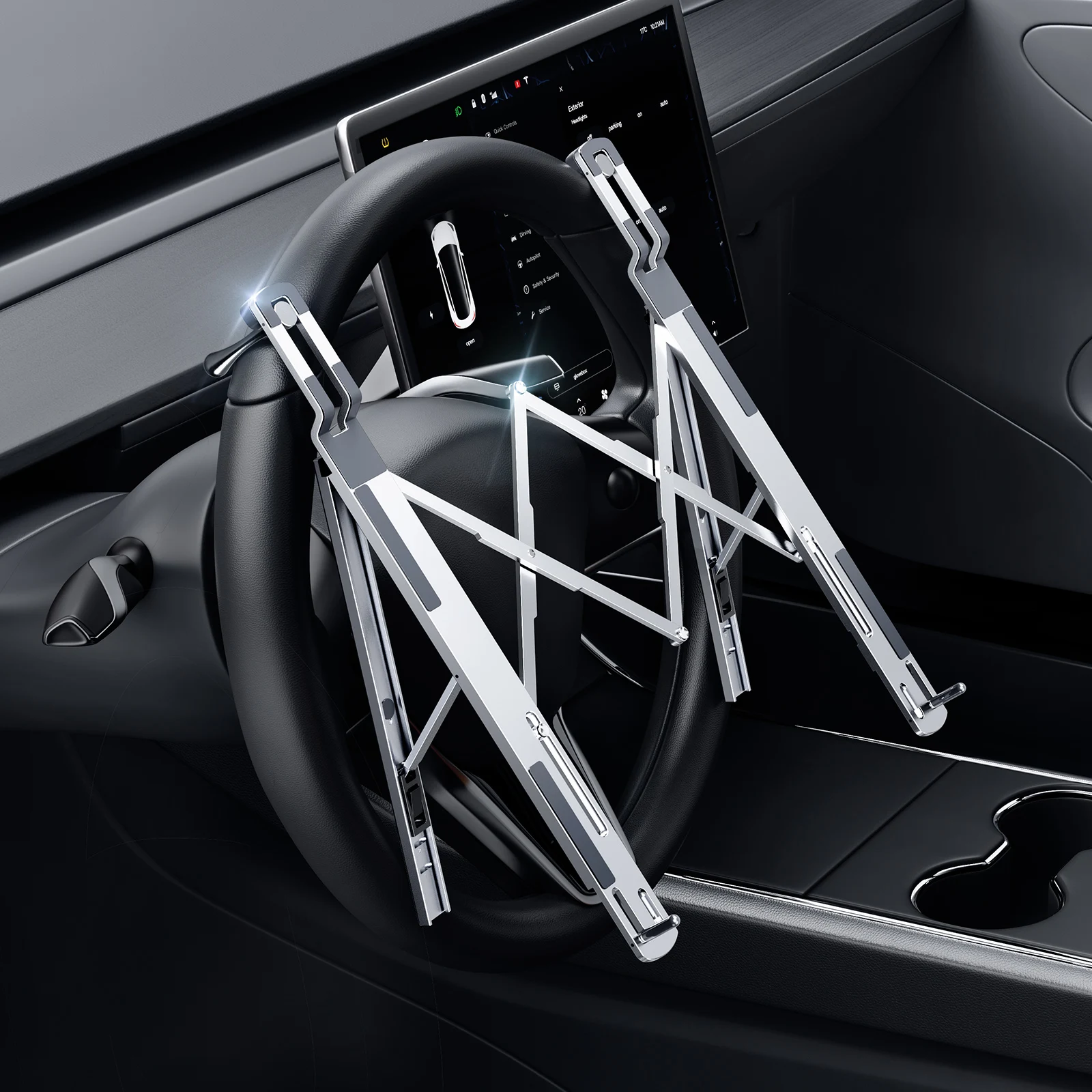 Hipacool Auto-Lenkrad-Laptop-Ständer, faltbar, tragbar, 5-stufig verstellbar, Notebook-Halterung für MacBook, Tablet-Ständer Image