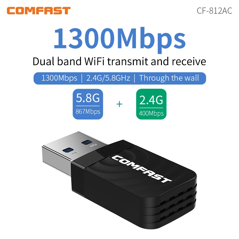 COMFAST 1300Mbps Wifi USB Adapter 802.11AC Dual Band Wi-Fi Adapter 2,4G/5ghz Wireless Adaptador Wi-fi Dongle Win 10/11 Mac Linux Image