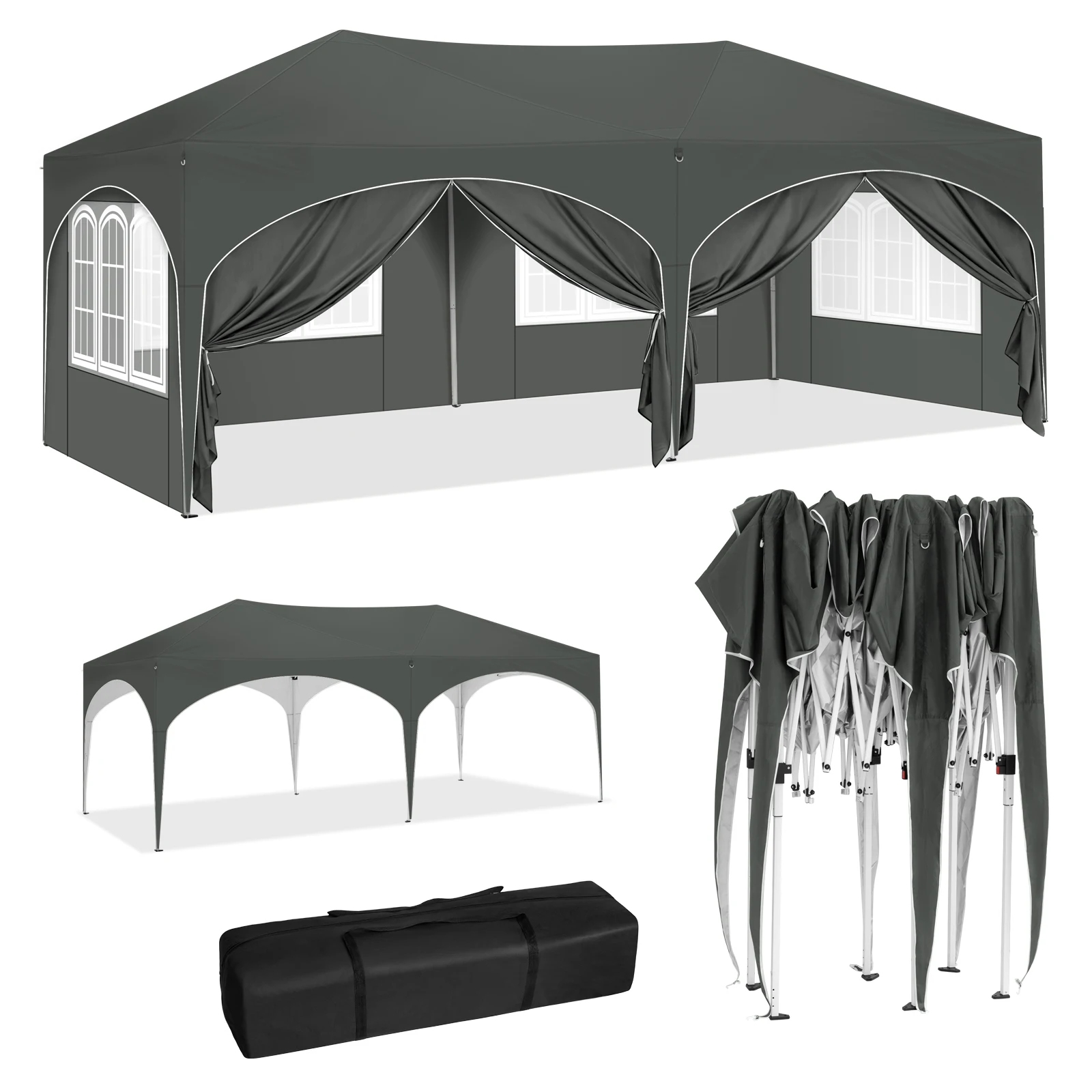 WOLTU Klappbarer Pavillon-Pavillon, 3 x 6 m, Gartenüberdachung mit 6 Seitenwänden, höhenverstellbar, wasserdicht, UV-Schutz, Partyzelt mit Tasche Image