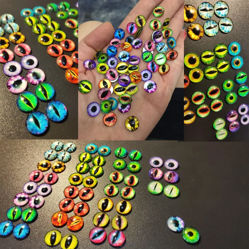 10-50PCS glas augen cabochons Runde 6MM-30MM Runde Dome Drachen Auge Drachen katze Auge Spielzeug DIY Schmuck Zubehör MIX Schüler Auge Cameo Image