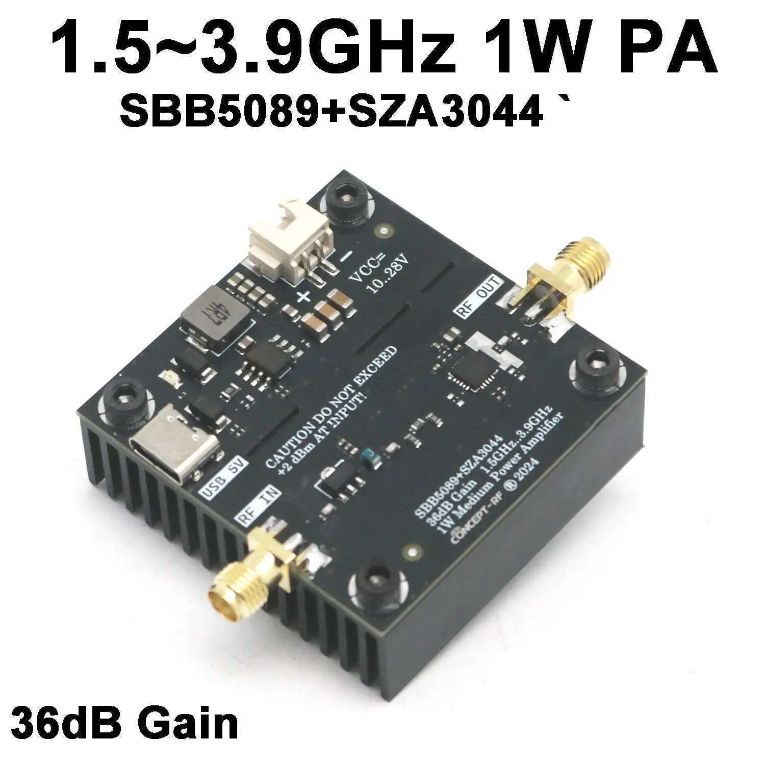 SBB5089 + SZA3044 1.5-3.9GHz RF-Leistungsverstärker 36dB 1W Breitbandtreiber 1575mhz GPS / WiFi / LoRa 2.4G Bluetooth Transmitter Bühne Image