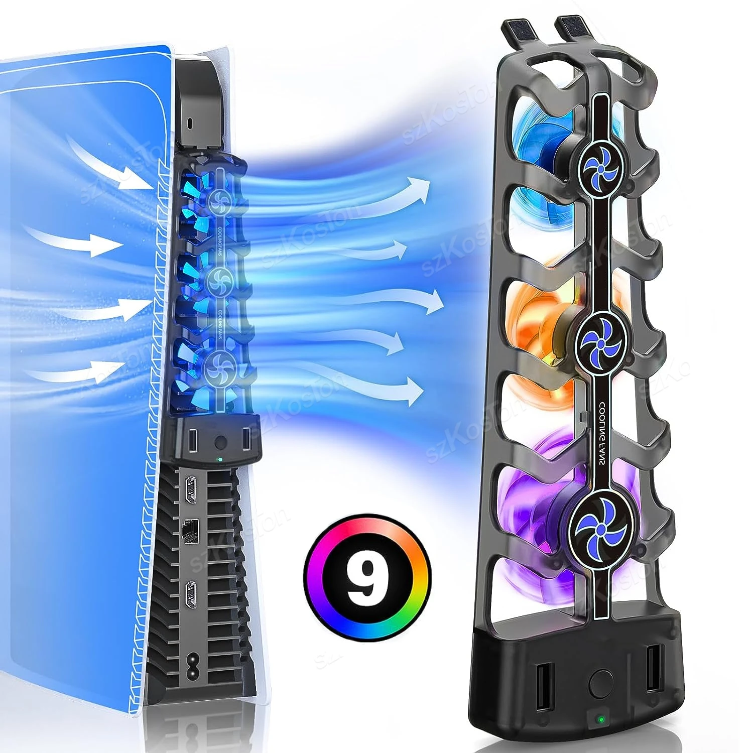 RGB-Lüfter für PS5, effizientes Kühlsystem, leise 3-Gang-Kühlerlüfter für PS5-Konsolenzubehör, Disc und Digital Edition Image