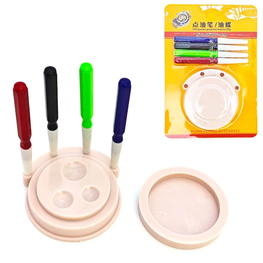 4-teiliges Ölstift-Stift-Dip + 1-teiliges Öler-Schüssel-Werkzeug-Set, Uhrenreinigungswerkzeug, hält Uhrenöl, Uhrenreparatur-Zubehör-Werkzeug für Uhrmacher Image