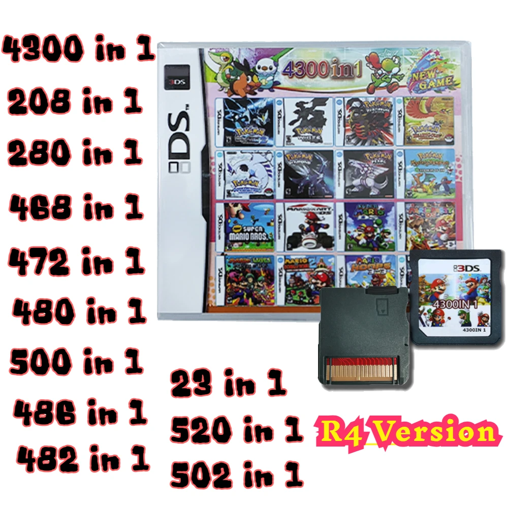 Cartouche de jeu vidéo portable 4300-en-1 pour cartes de jeu Pokémon DS NDS 3DS 3DS NDSL (carte R4)