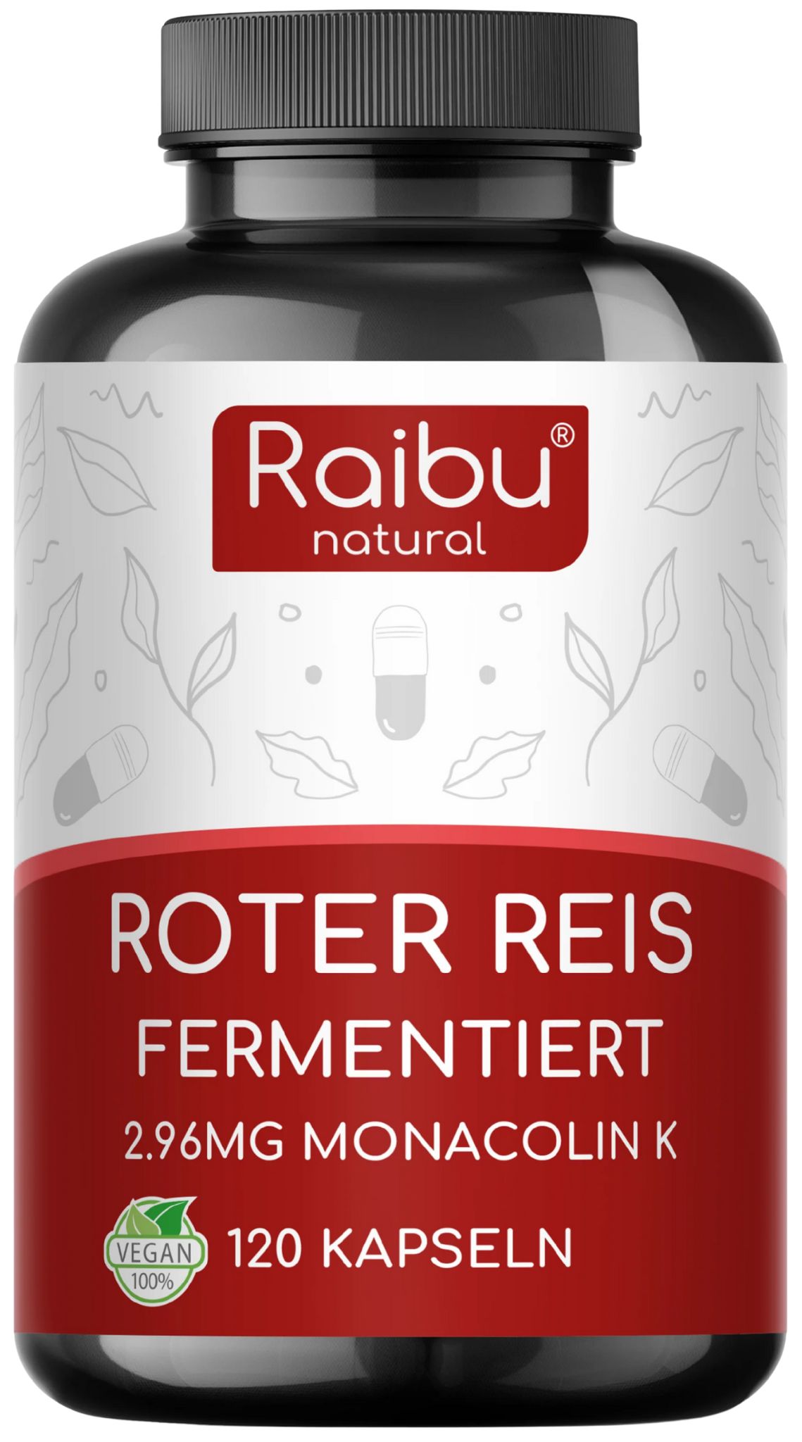 RAIBU Riso Rosso Fermentato, 50mg di Coenzima Q10 e 2,96mg Monacolina