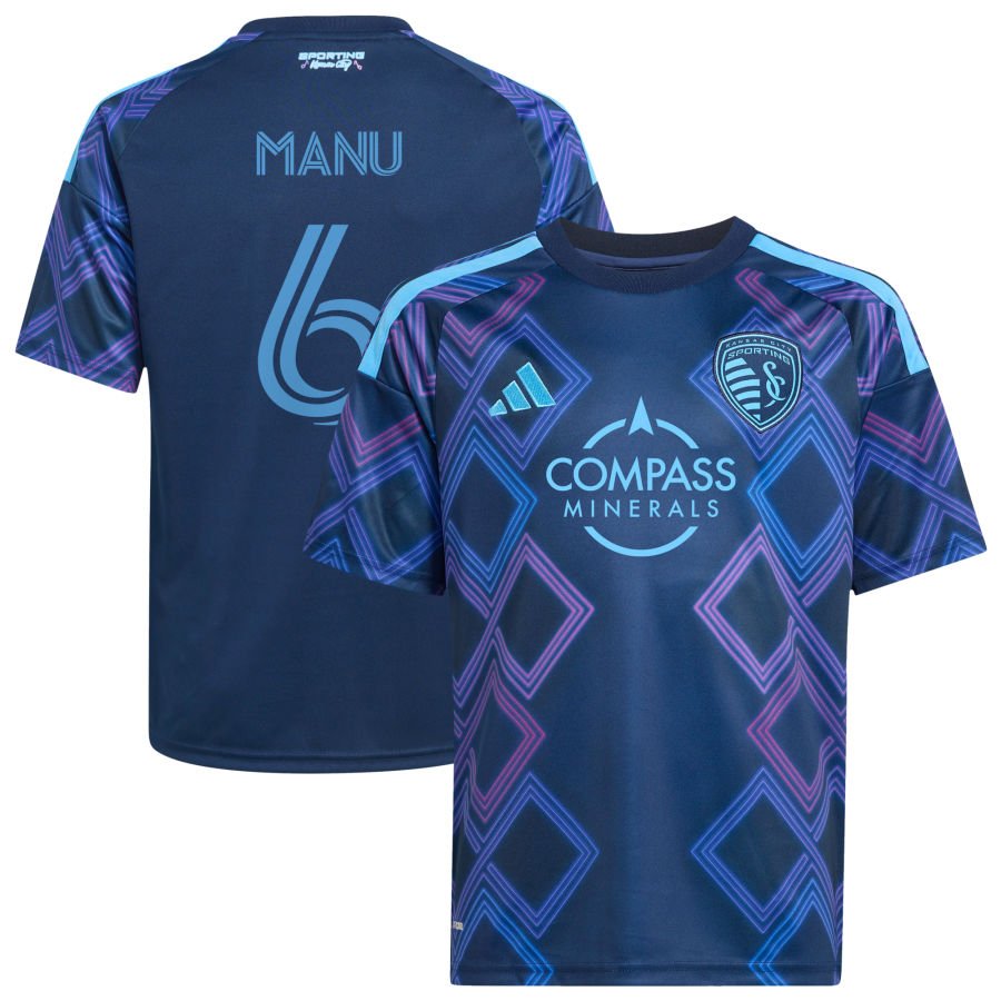 Manu Garcia Youth adidas Blue Sporting Kansas City 2026 The 18th & Vine Kit Replica Custom Jersey