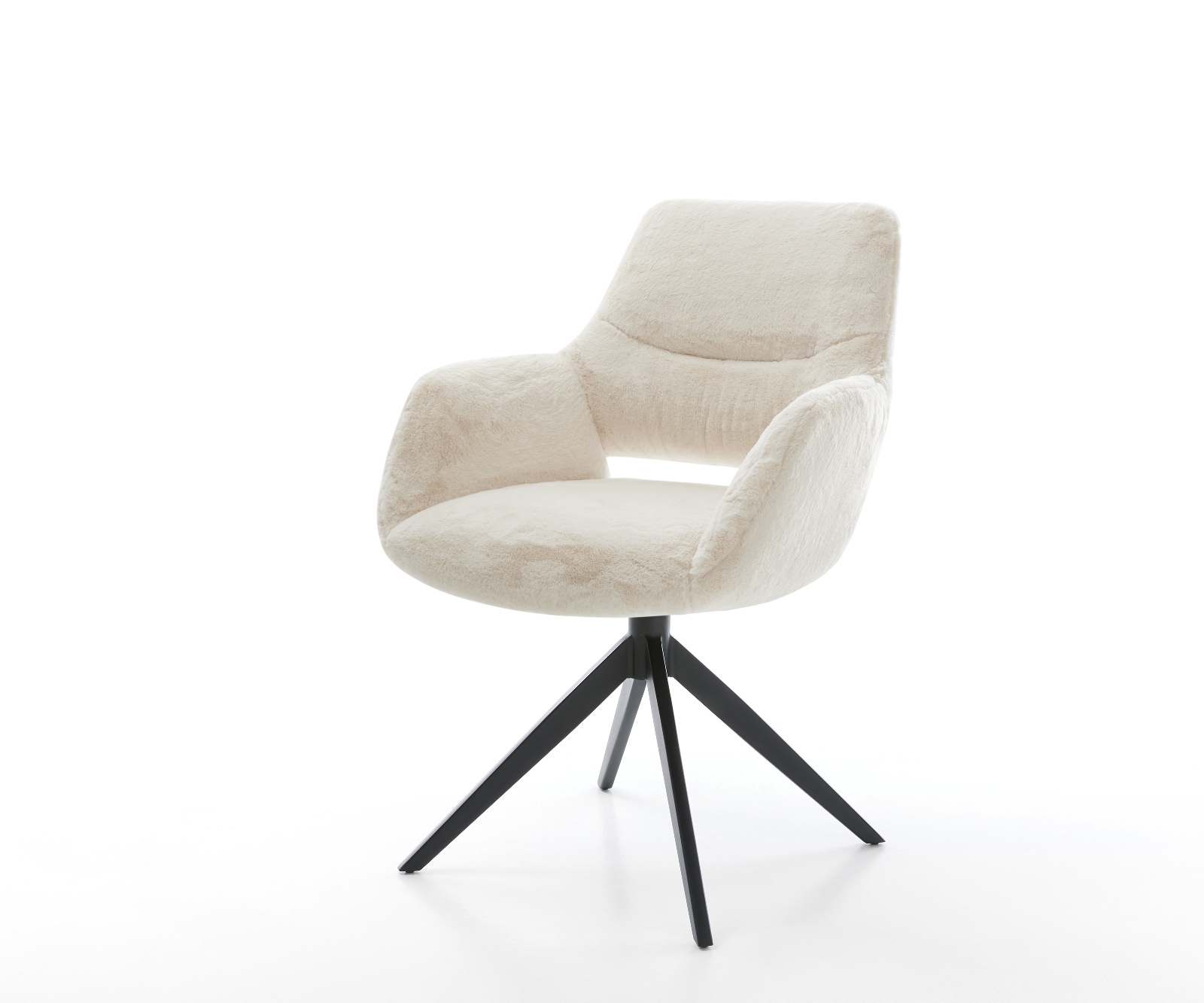 DELIFE Drehstuhl Yago-Flex mit Armlehnen Plüsch Creme-Weiß Kreuzgestell breit Schwarz 360° drehbar Wippfunktion Taschenfederkern, Esszimmerstühle Image