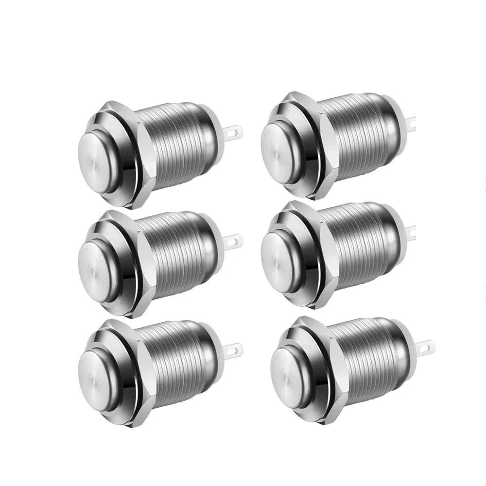6PCS 12mm Rast Push Button Schalter Wasserdichte Taste Schalter Auf Off 3A 250V AC Edelstahl schalter Image