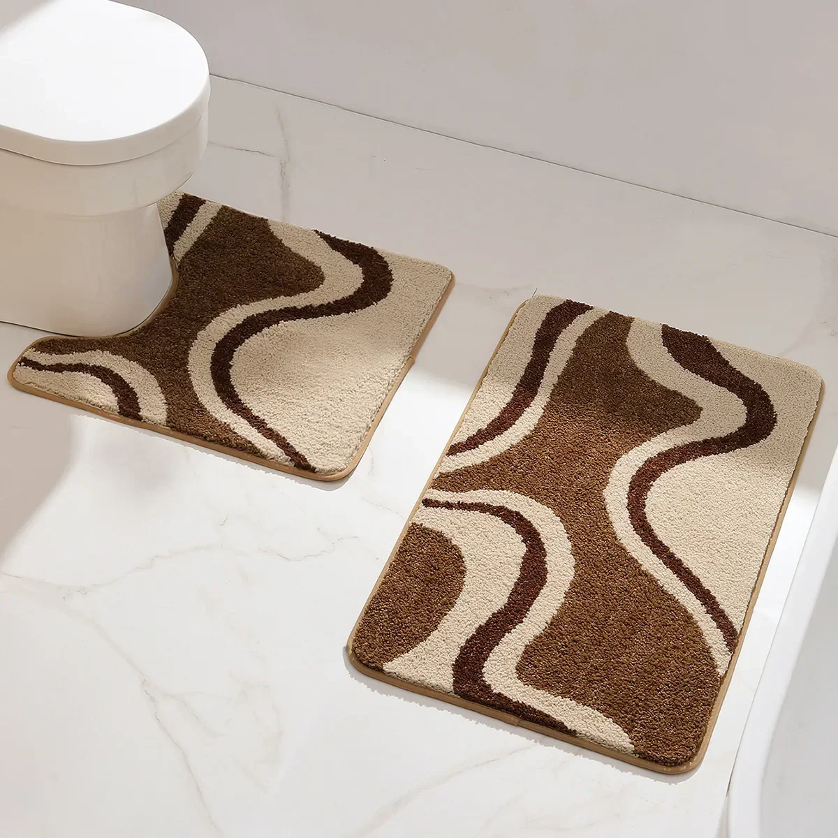 Toilettenteppich, luxuriöser U-förmiger Badezimmerteppich, extra weiche und saugfähige Kontur-Badematte für Badezimmerböden, rutschfest Image