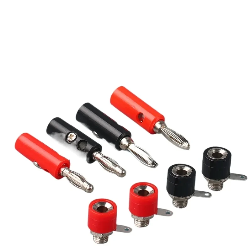 10 Paar silberne 4-mm-Bananenstecker, männlich und weiblich, 4 mm Bananenbuchse, Panelmontage, Bananenbuchse, Anschlussstecker-Adapter, Rot, Schwarz Image