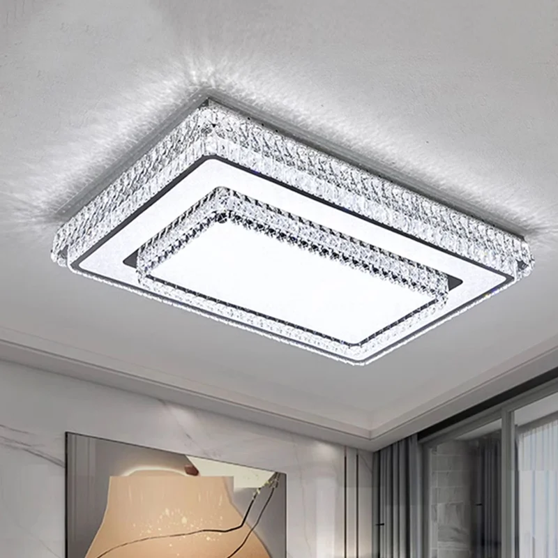 2026 Moderne LED-Deckenleuchten, rund, luxuriös, für Wohnzimmer, Schlafzimmer, rechteckige Deckenleuchten, Glanz, Heimdekoration, Kristall-Deckenleuchte Image