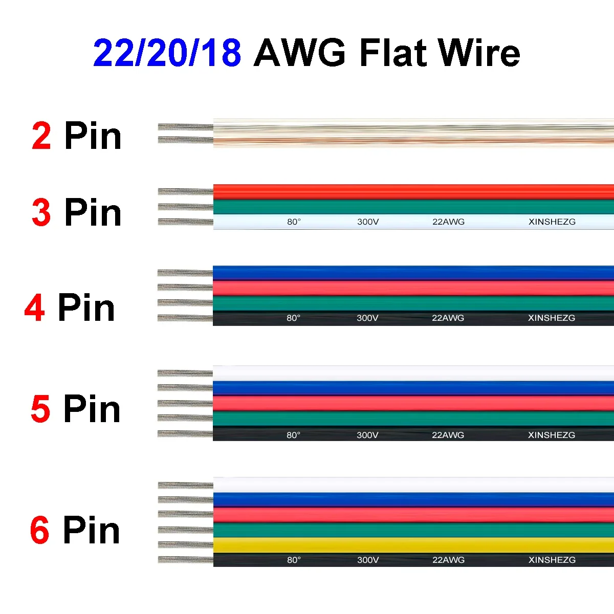 2 3 4 5 6 Pin LED-Verlängerungskabel 22 20 18 AWG 5 m 10 m flexible elektrische Drähte für 5050 RGB RGBW LED-Streifen SM JST-Anschluss Image