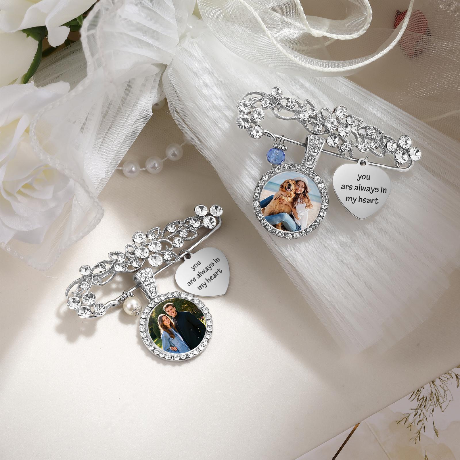 Ciondolo con bouquet da sposa personalizzato, ciondolo con foto commemorativa della sposa, spilla Something Blue, ciondolo con bouquet da sposa, regal