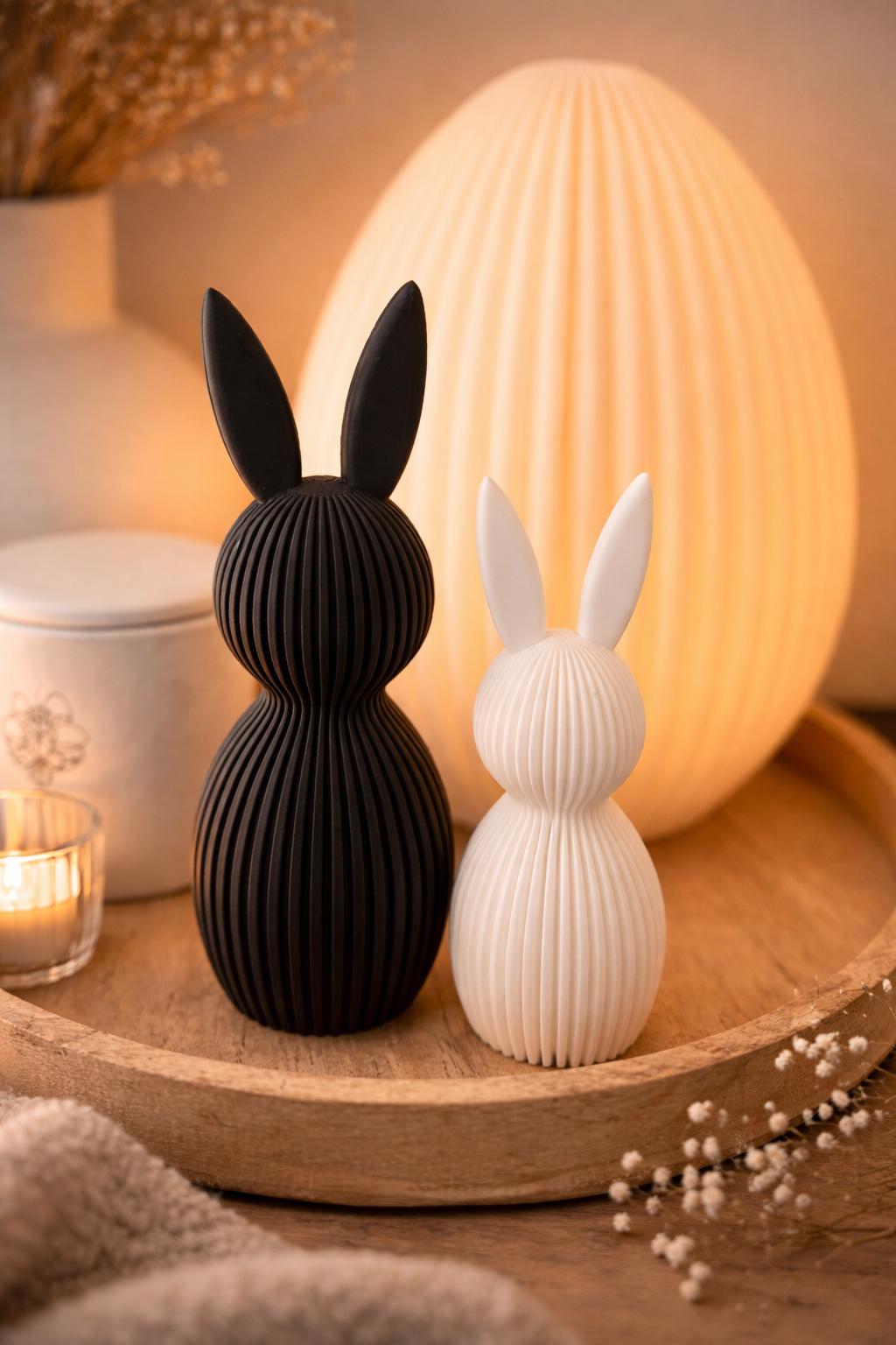Elegante coniglio stampato in 3D: moderna decorazione pasquale e primaverile in stile scandinavo / Decorazione pasquale, coniglietto pasquale