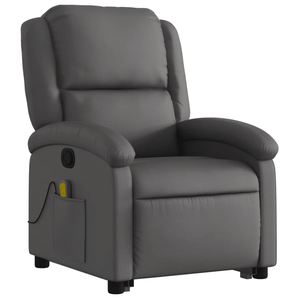 vidaXL Massagesessel mit Aufstehhilfe Grau Echtleder Image