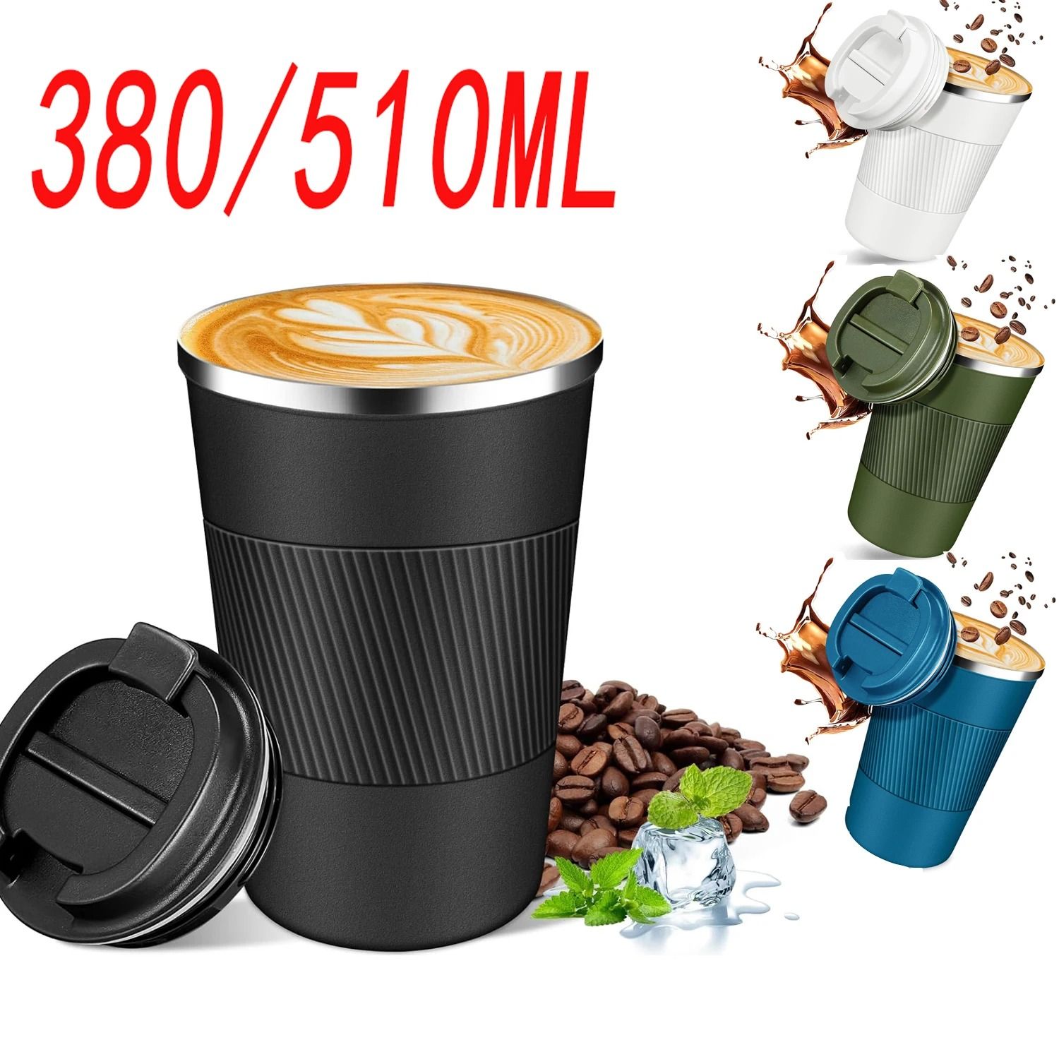 Stainless Steel Coffee Cup Thermal Mug Leak Proof Travel Thermal Bottle Reusable Insulated Cup For Hot And Cold Drinks green 380ml