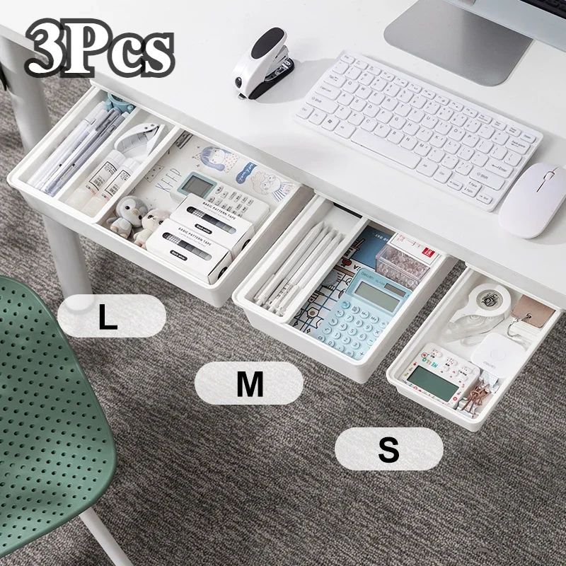 Under Desk Self Stick Hidden Storage Drawer Box grey l 2 Cells
