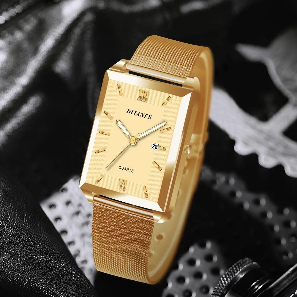 Luxury Fashion Gold Stainless Steel Watch Elegant Quartz Wristwatch With Calendar For Men And Women black Gold