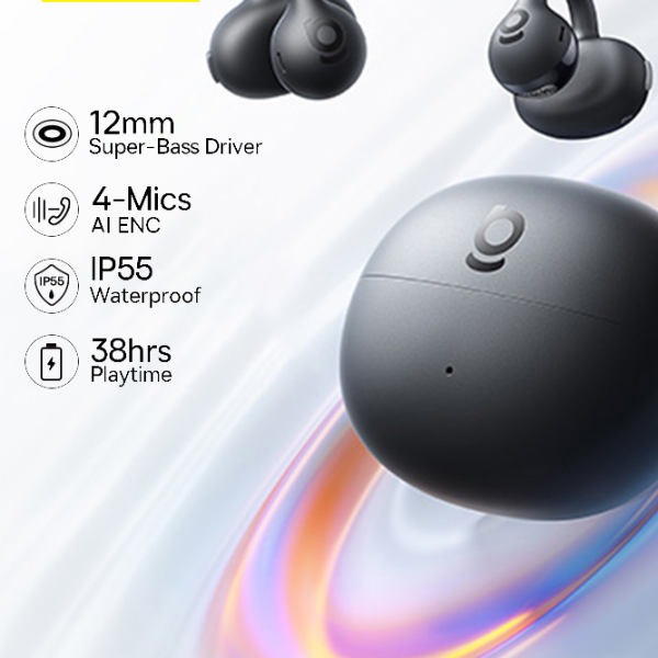 Ear Clip Bluetooth Wireless Earbuds With Mic Super Bass, Waterproof Sports Headphones white