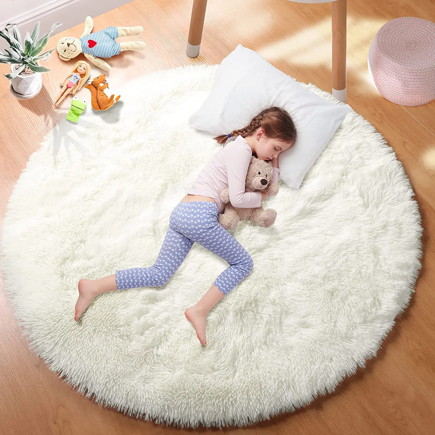 Super Soft Plush Round Rug Fluffy White Carpet For Living Room, Bedroom, Kid Room & Salon Thick Pile Home Decor white s