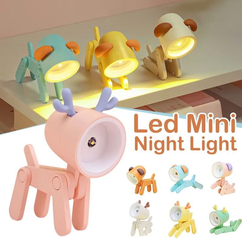 Cute Pet Mini LED Night Light Portable Folding Animal Lamp b Blue Deer
