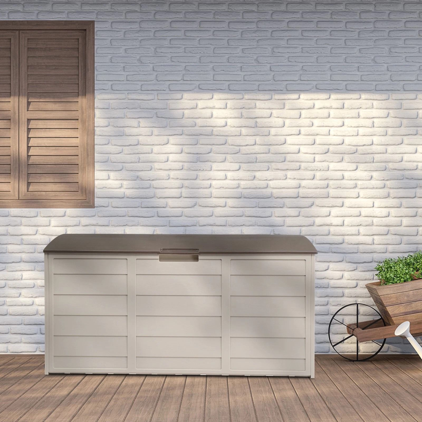 Wood Grain Garden Storage Box With Lockable Lid Wood Grain Garden Storage Box With Lockable Lid