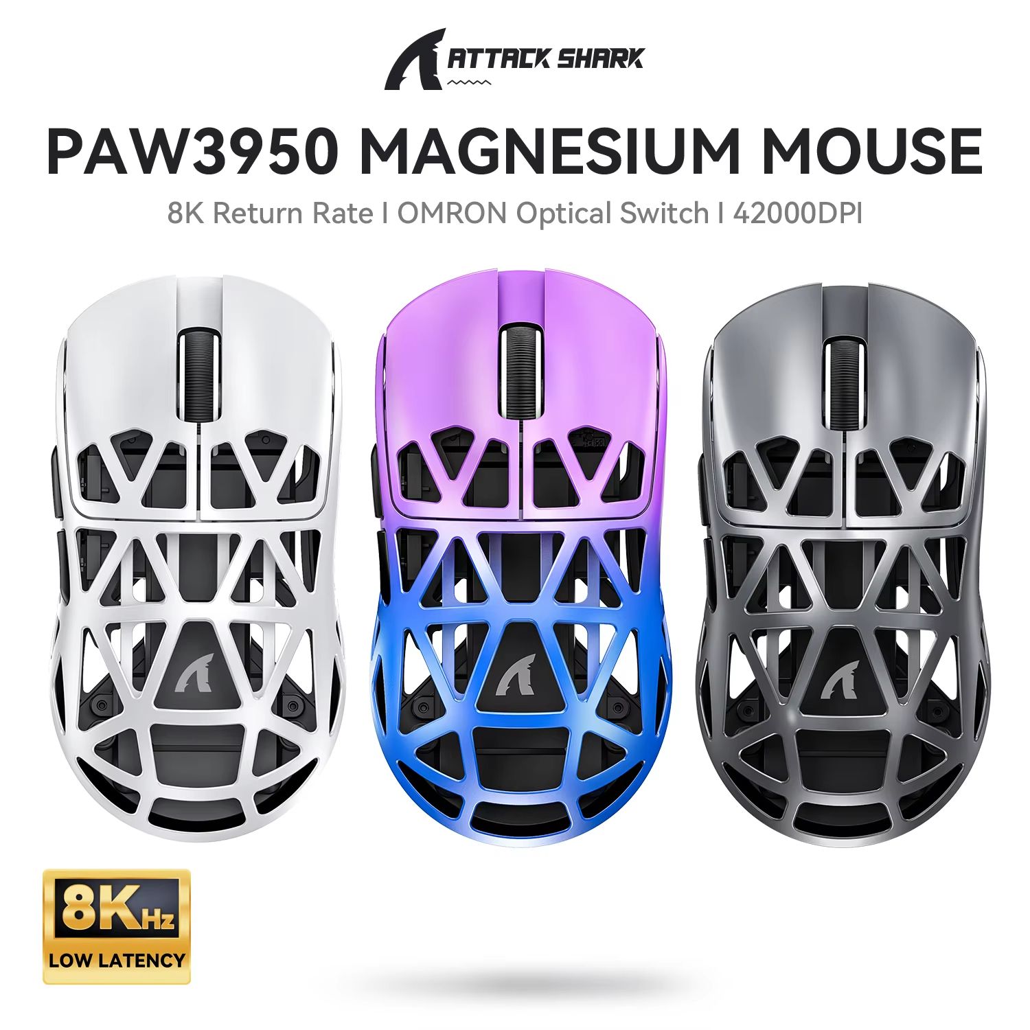 ATTACK SHARK R2 Magnesium Alloy Wireless Gaming Mouse, PAW3950 Sensor, 8K Polling, Tri Mode Bluetooth white