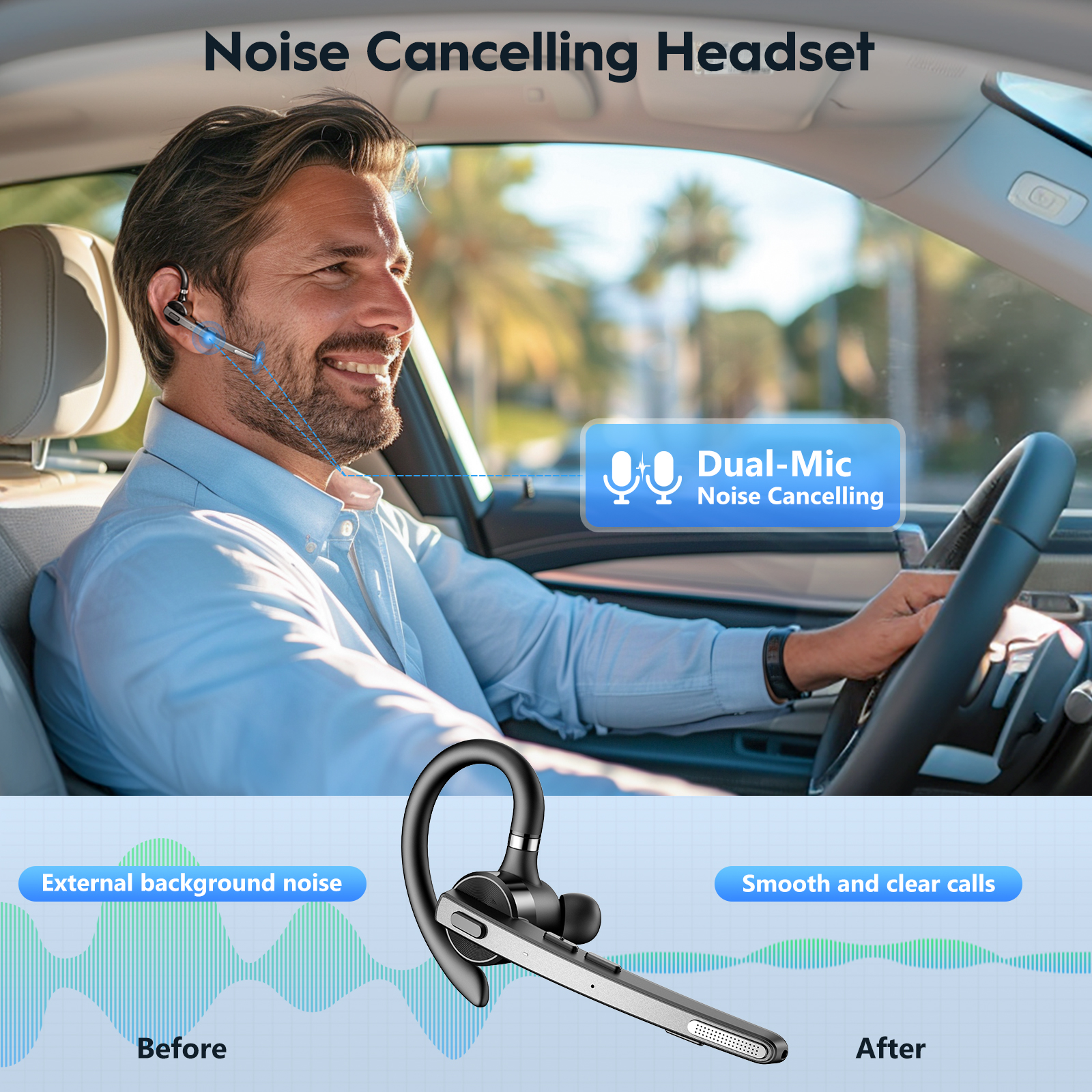 Bluetooth Headset Wireless Headphone Dual Mic Mute Noise Cancelling Earpiece For Handsfree Use Bluetooth Headset Wireless Headphone Dual Mic Mute Noise Cancelling Earpiece For Handsfree Use