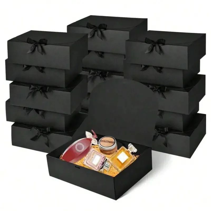 Deluxe Black Gift Box With Ribbon Magnetic Lid Proposal & Celebration Keepsake Box pink 5 Pcs