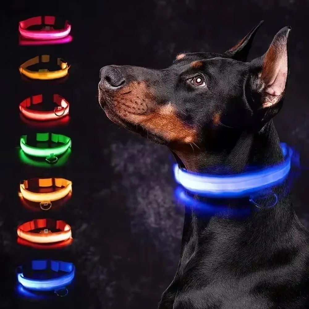 LED Glowing Dog Collar Adjustable Night Safety Luminous Collar pink m