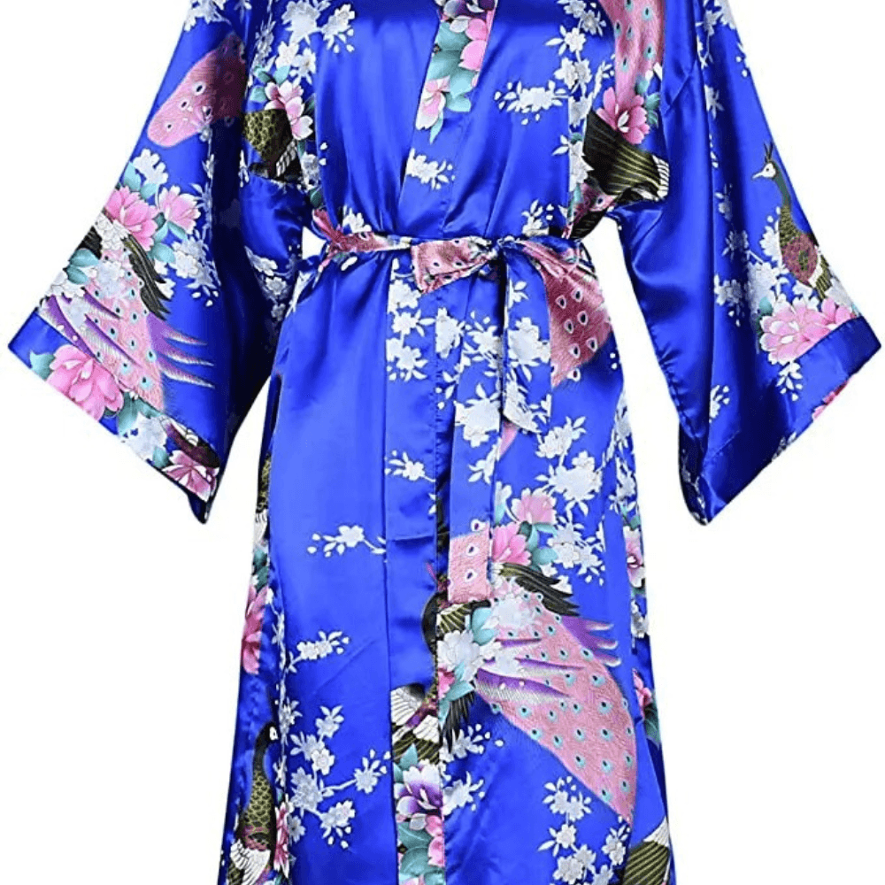 Floral Satin Kimono Robe For Bride And Bridesmaid white xxl