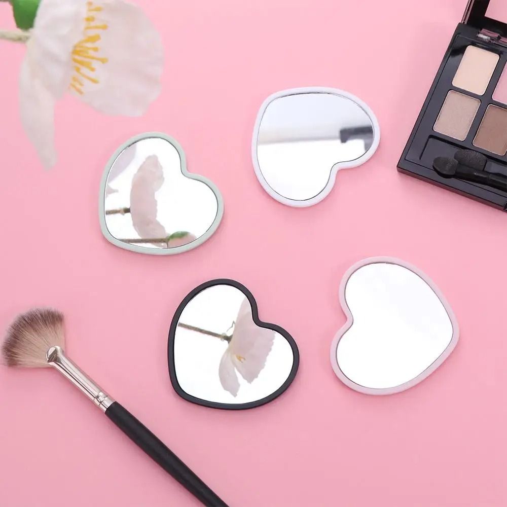 Charming Heart Shaped Handheld Beauty Mirror black
