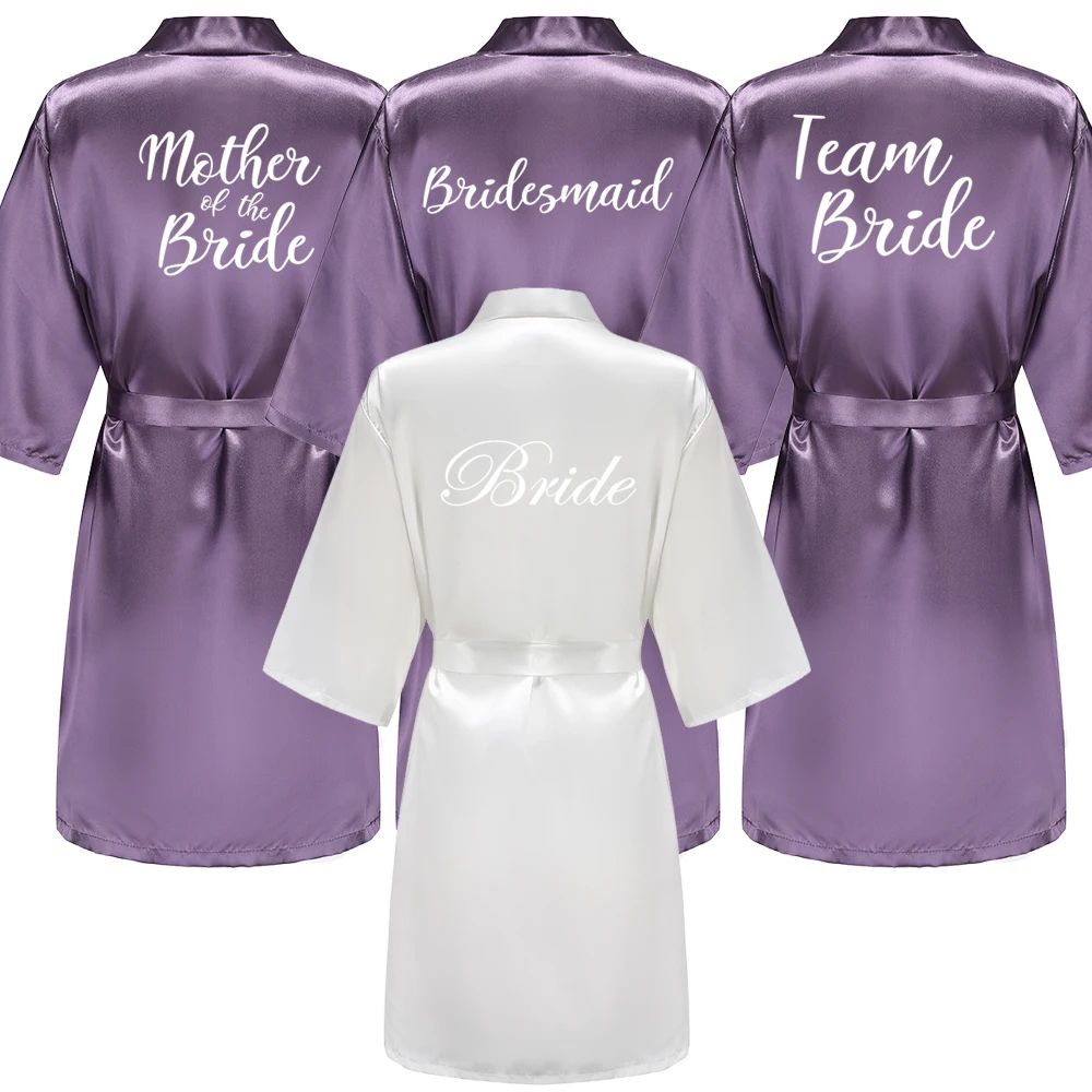 Elegant Satin Bridal Party Robe Short Silk Bridesmaid & Bride Getting Ready Robe f m